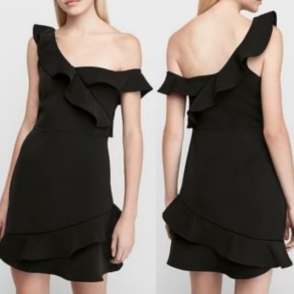 Express Dresses & Skirts - Express Black One-Shoulder Ruffle Dress